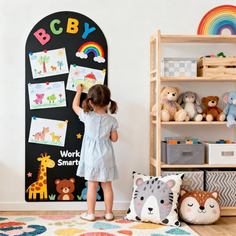 WUPIOS Magnetic Wall Decal for Kids 39.3x17.5 Inches Upgraded Magnetic Chalkboard for Wall Black Magnet Board for Wall with Letters and 12 Color Liquid Chalk for Home Playroom and Classroom - Image 4